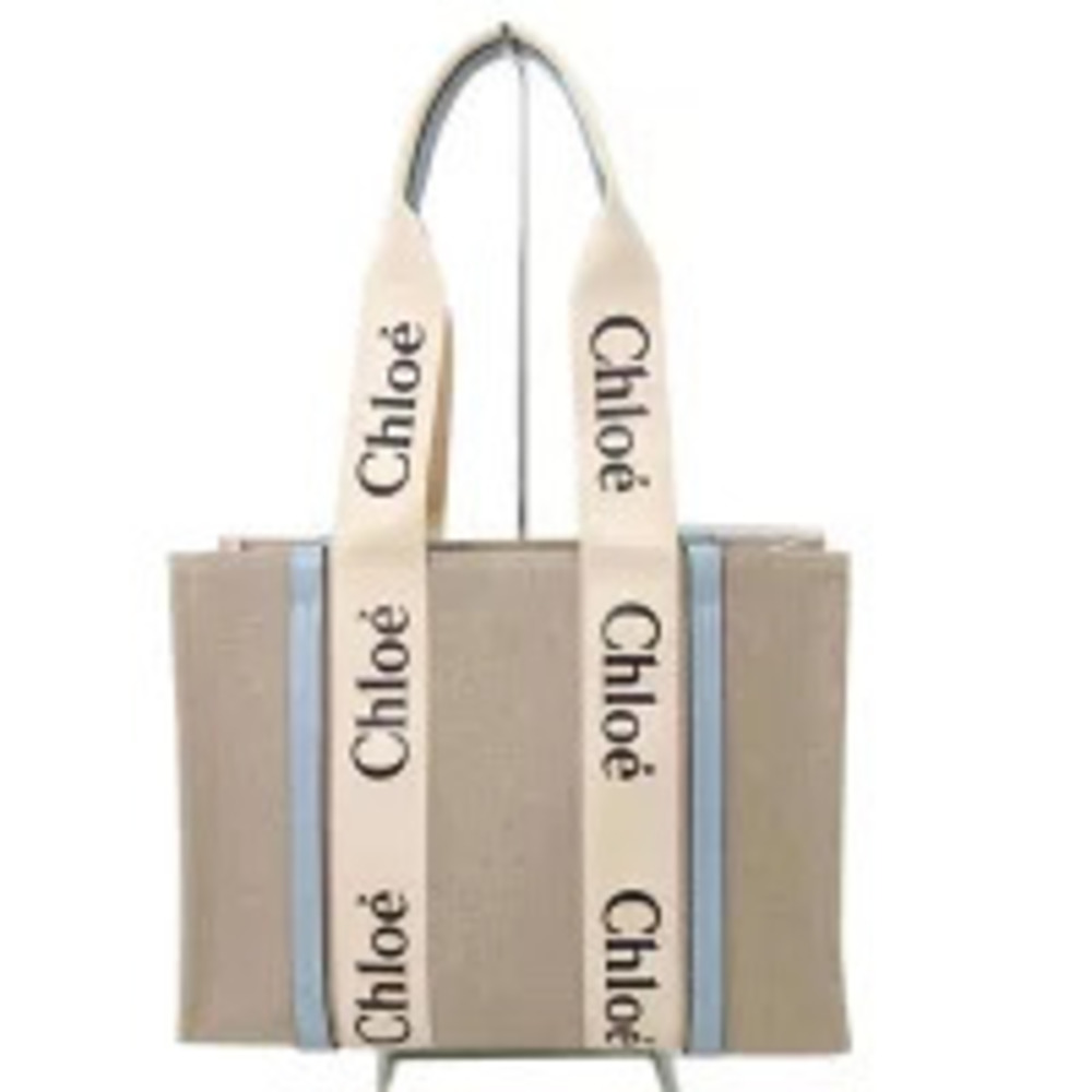 Chloe Woody Canvas Leather Tote Bag Cream Tan